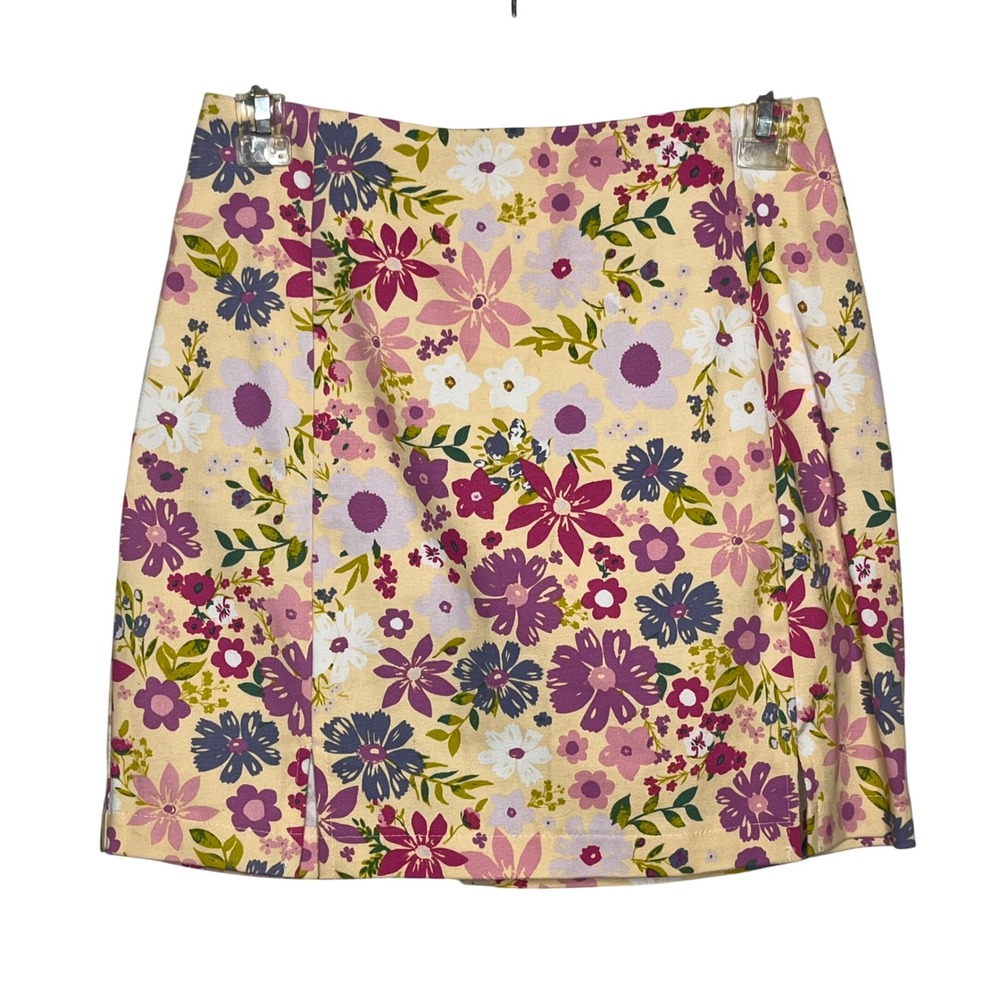 Love On A Hanger Floral Mini Skirt Yellow Purple Pink Cotton‎ Size 5